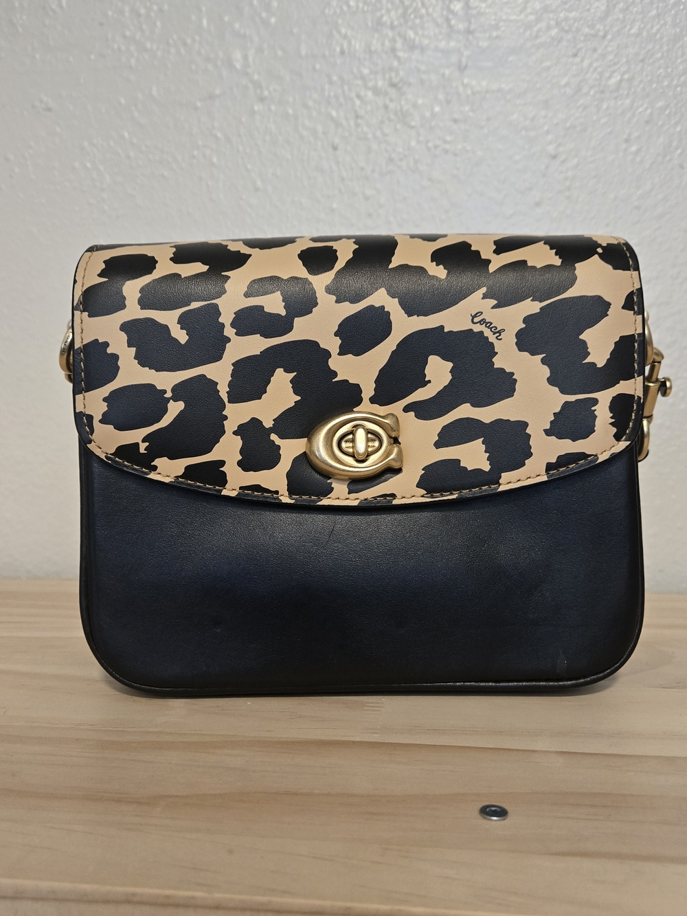 Coach Cassie 19 Black Leather Leopard Print